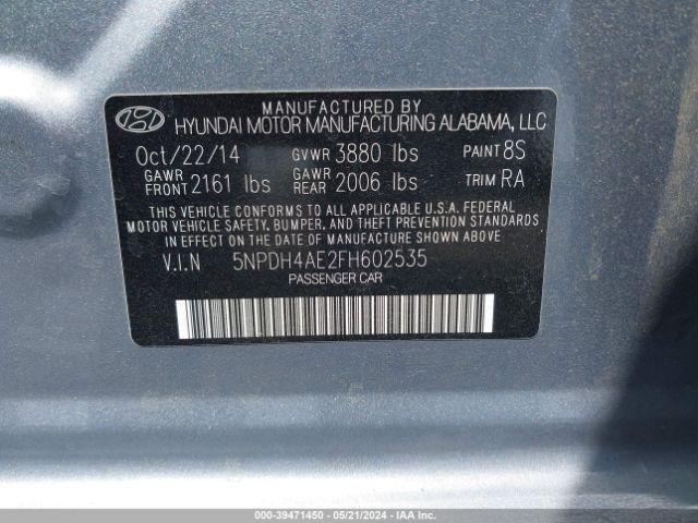 5NPDH4AE2FH602535 Hyundai ELANTRA SE