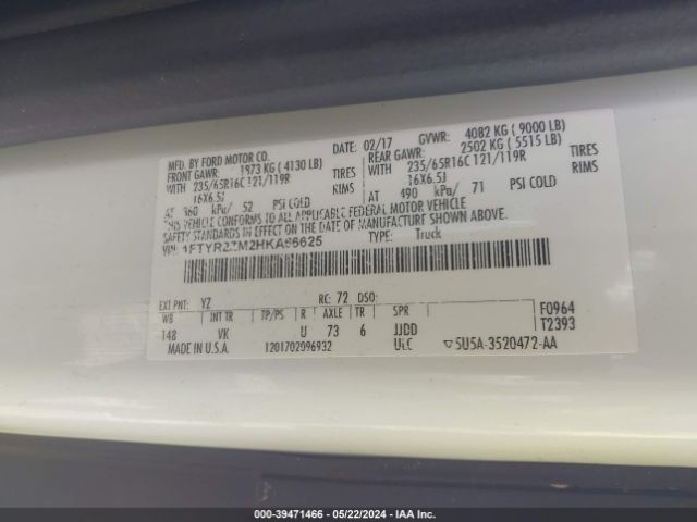 1FTYR2ZM2HKA66625 Ford Transit-250