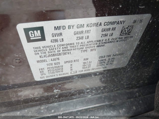 KL4CJASBXGB739741 Buick Encore