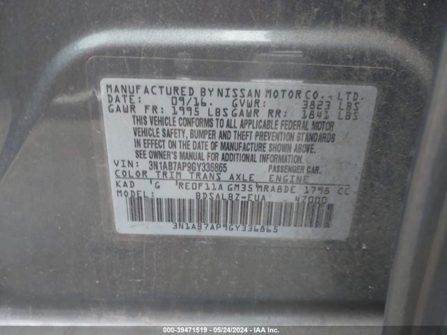Nissan SENTRA S 2016 3N1AB7AP9GY336865 Image 9