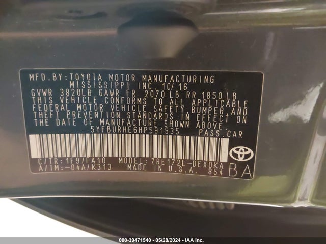 Toyota COROLLA L 2017 5YFBURHE6HP591535 Image 9
