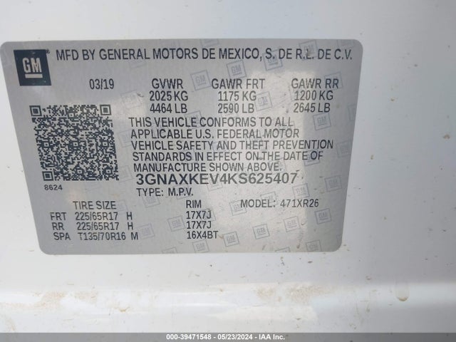 Chevrolet EQUINOX LT 2019 3GNAXKEV4KS625407 Image 9