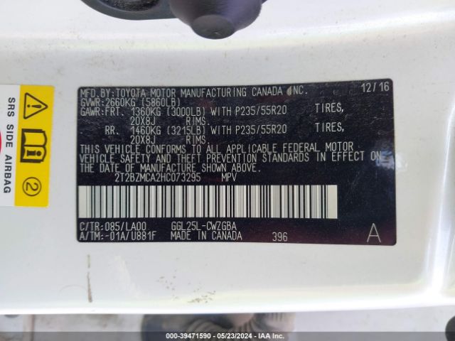 2T2BZMCA2HC073295 Lexus RX 350