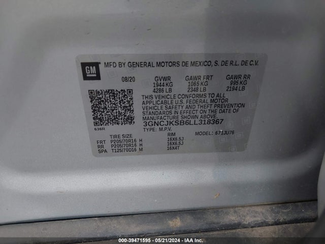 Chevrolet Trax Fwd Ls 2020 3GNCJKSB6LL318367 Image 9