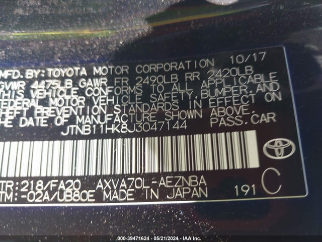 Toyota CAMRY LE 2018 JTNB11HK8J3047144 Image 9