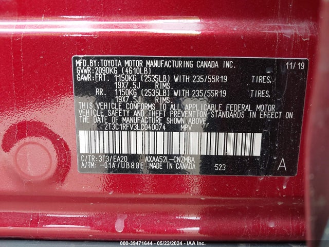 Toyota Rav4 Xle Premium 2020 2T3C1RFV3LC040074 Image 17