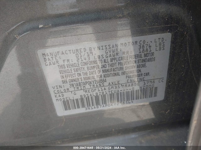 Nissan SENTRA S 2019 3N1AB7AP0KY298564 Image 9