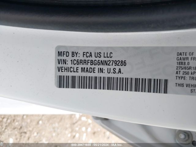 1C6RRFBG6NN279286 RAM 1500 Big Horn Quad Cab 4x4 6'4 Box
