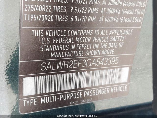 SALWR2EF3GA543395 Land Rover Range Rover Sport 5.0l V8 Supercharged/5.0l V8 Supercharged Dynamic
