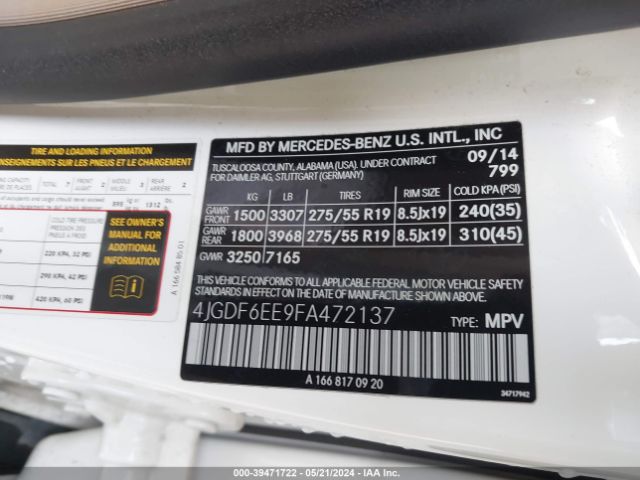 4JGDF6EE9FA472137 Mercedes-Benz Gl 450 4matic