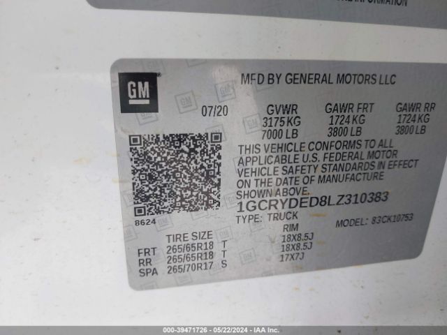 1GCRYDED8LZ310383 Chevrolet Silverado 1500 4wd Double Cab Standard Bed Lt