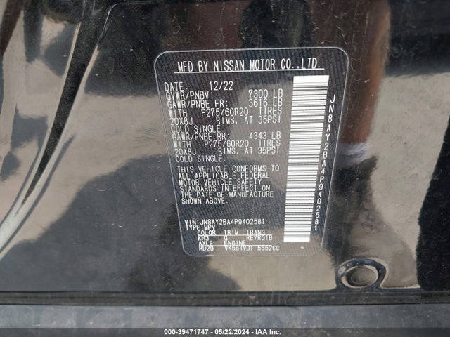 Nissan Armada Sl 2wd 2023 JN8AY2BA4P9402581 Image 9