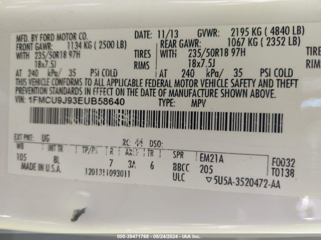 Ford Escape Titanium 2014 1FMCU9J93EUB58640 Image 9