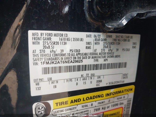 Ford Expedition Limited Max 2022 1FMJK2AT6NEA29625 Image 9