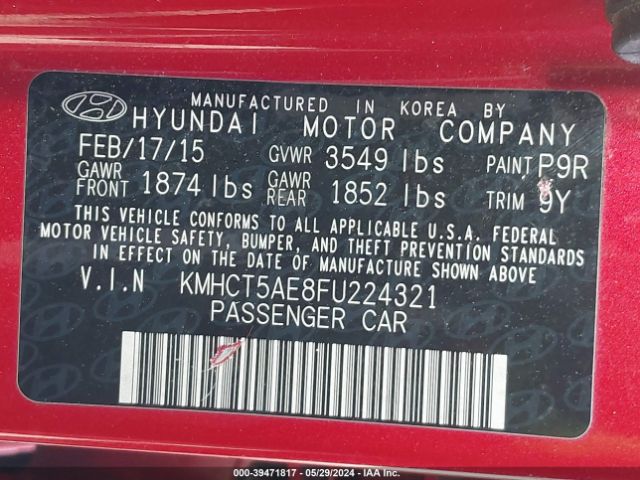 KMHCT5AE8FU224321 Hyundai ACCENT GS