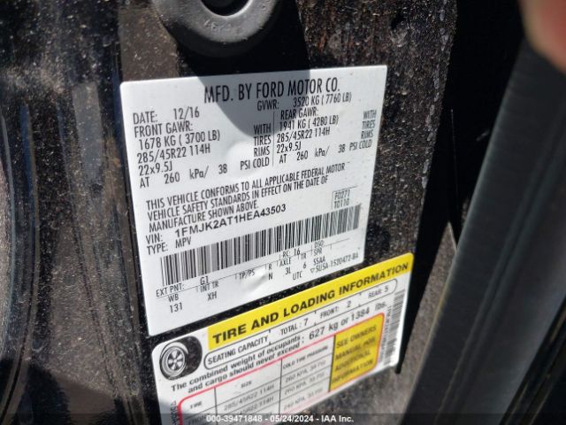 1FMJK2AT1HEA43503 Ford Expedition El Limited
