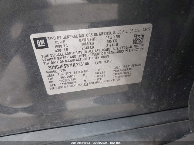 Chevrolet Trax Lt 2017 3GNCJPSB7HL235146 Image 9
