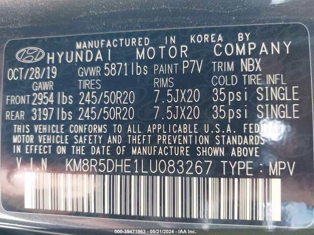Hyundai Palisade Limited 2020 KM8R5DHE1LU083267 Image 9