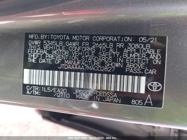 Toyota Mirai Xle 2021 JTDAAAAA7MA002827 Image 9