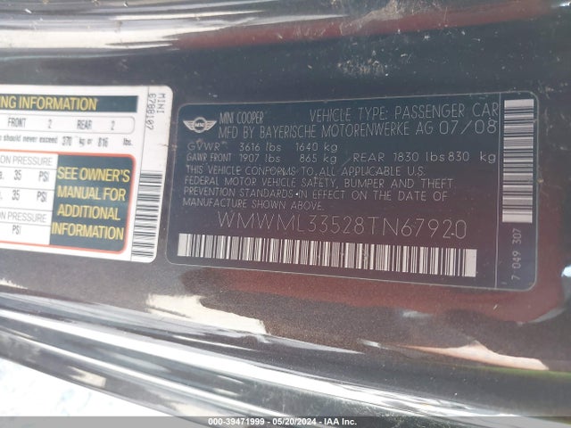 2008 MINI COOPER CLUBMAN WMWML33528TN67920 Photo 8