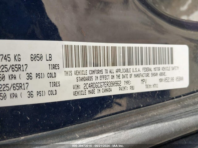 2C4RDGCG7ER390962 Dodge Grand Caravan Sxt