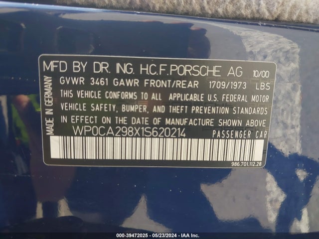 2001 PORSCHE BOXSTER WP0CA298X1S620214 Photo 8