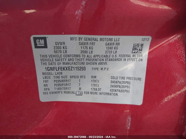 Chevrolet EQUINOX 1LT 2014 1GNFLFEKXEZ115293 Image 9