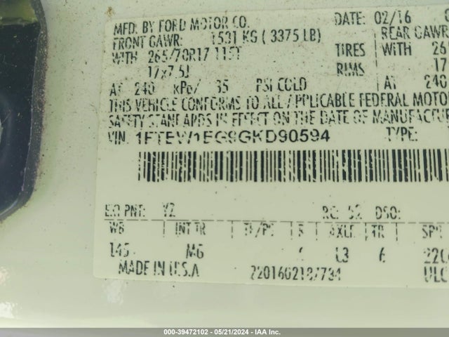 Ford F-150 Xlt 2016 1FTEW1EG9GKD90594 Image 9