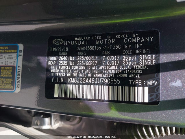 Hyundai TUCSON SEL 2018 KM8J33A48JU790555 Image 9