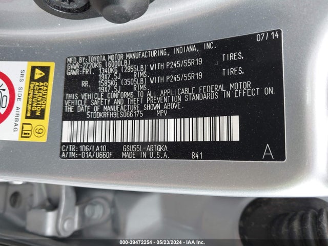 5TDDKRFH9ES066175 Toyota Highlander Limited V6