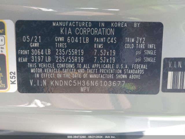 KNDNC5H36N6103677 KIA Carnival Mpv Ex