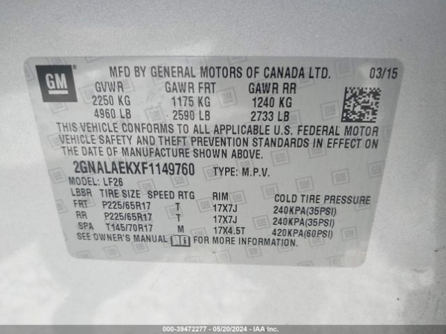 2GNALAEKXF1149760 Chevrolet EQUINOX LS
