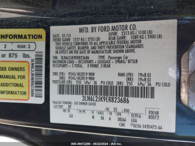 3LN6L2JK9ER823686 Lincoln MKZ