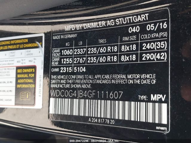 2016 MERCEDES-BENZ GLC 300 WDC0G4JB4GF111607 Photo 8
