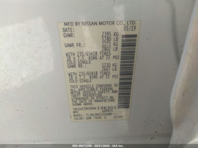 5N1AZ2MS0KN146305 Nissan MURANO S
