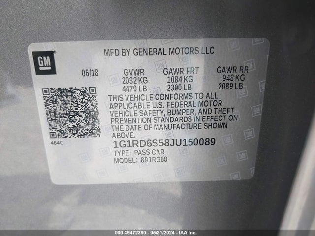 Chevrolet Volt Premier 2018 1G1RD6S58JU150089 Image 9