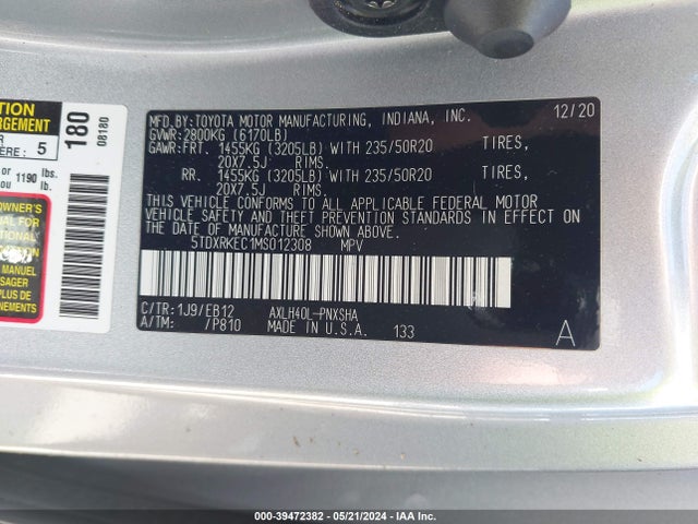Toyota Sienna Xse 2021 5TDXRKEC1MS012308 Image 9