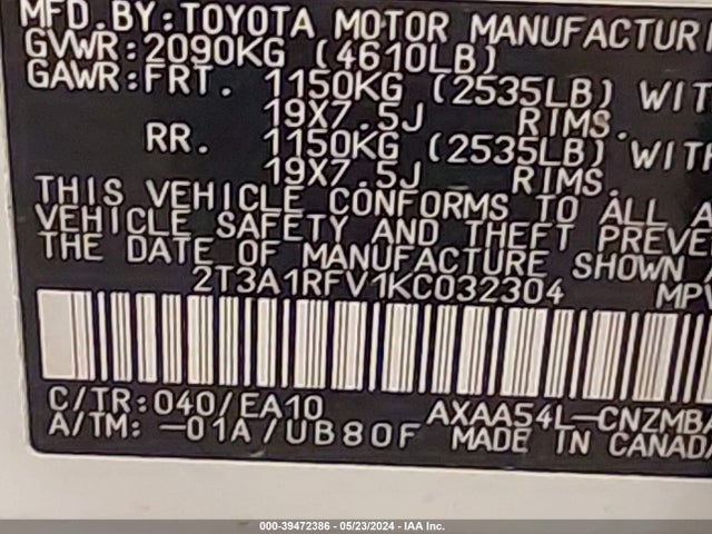Toyota Rav4 Xle Premium 2019 2T3A1RFV1KC032304 Image 9