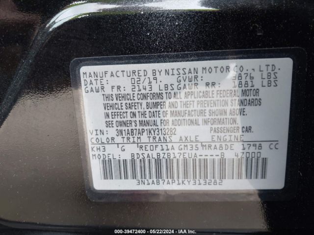 3N1AB7AP1KY313282 Nissan SENTRA S