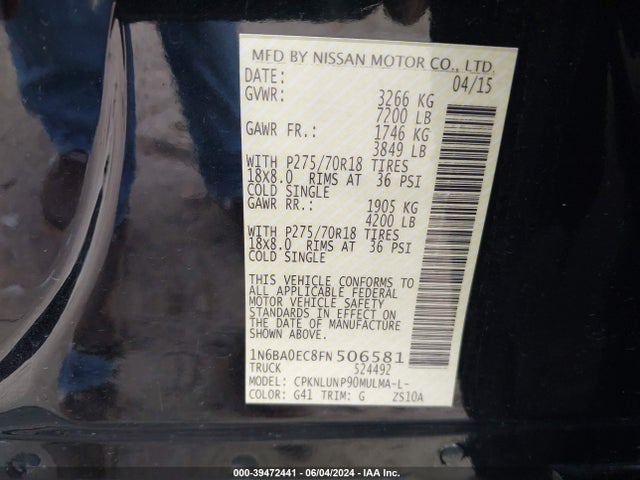 Nissan Titan Pro-4x 2015 1N6BA0EC8FN506581 Image 9