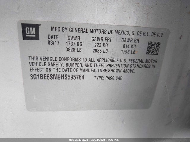 Chevrolet Cruze Lt Auto 2017 3G1BE6SM9HS595764 Image 9