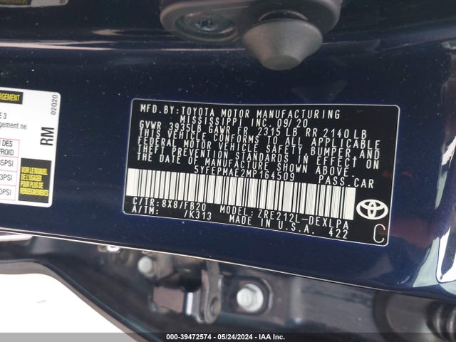 Toyota COROLLA LE 2021 5YFEPMAE2MP164509 Image 9