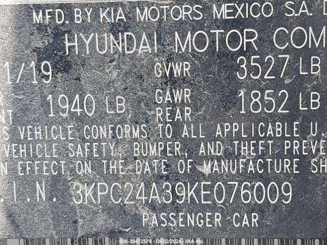 3KPC24A39KE076009 Hyundai ACCENT SE