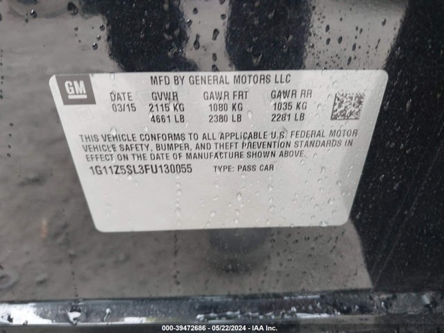 Chevrolet IMPALA LS 2015 1G11Z5SL3FU130055 Image 9