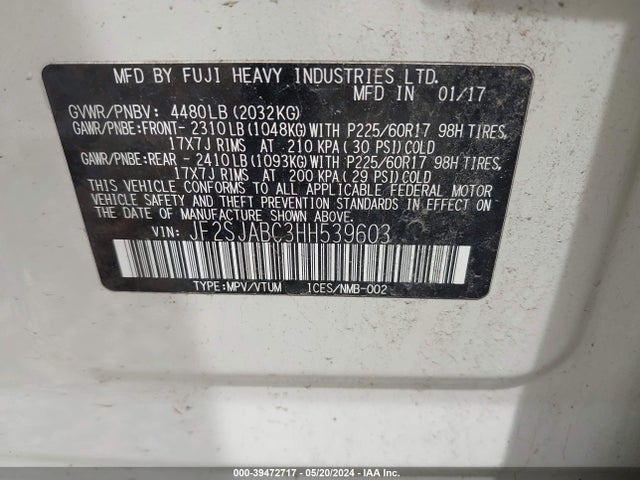 Subaru Forester 2.5i 2017 JF2SJABC3HH539603 Image 9