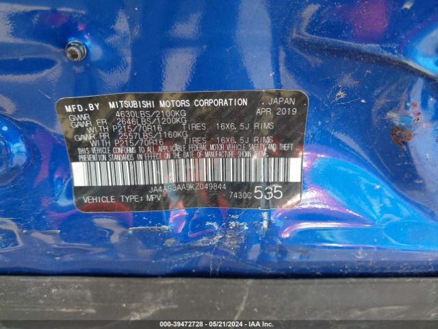 JA4AS3AA9KZ049844 Mitsubishi Eclipse Cross Es