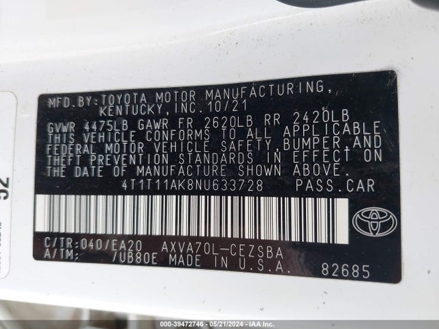 Toyota CAMRY SE 2022 4T1T11AK8NU633728 Image 9