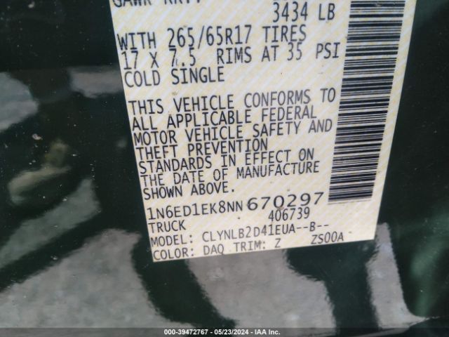 1N6ED1EK8NN670297 Nissan Frontier Sv 4x4