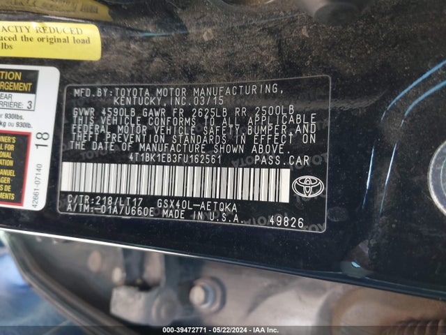 Toyota Avalon Xle Touring 2015 4T1BK1EB3FU162561 Image 9