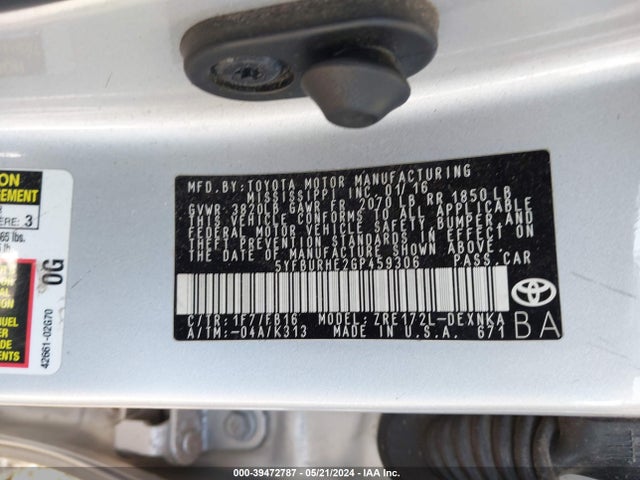 Toyota COROLLA LE 2016 5YFBURHE2GP459306 Image 9